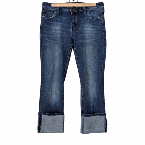 Kut From The Kloth Boyfriend Jeans Size 10 Cuffed Medium Wash Casual Denim - Picture 2 of 12